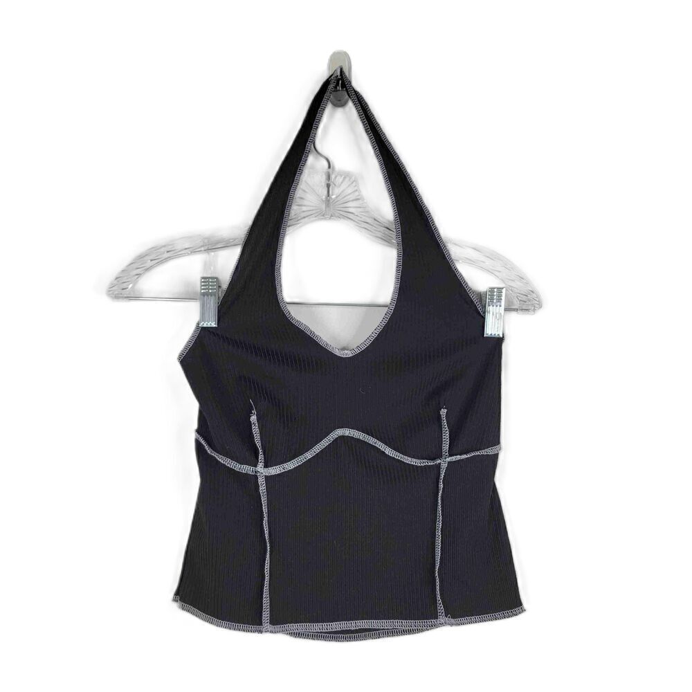 NWT Gaze Halter Top Sleeveless V Neck Contrast Stitching Size Small